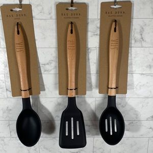 NWT Rae Dunn set of 3 kitchen utensils black with wooden handle